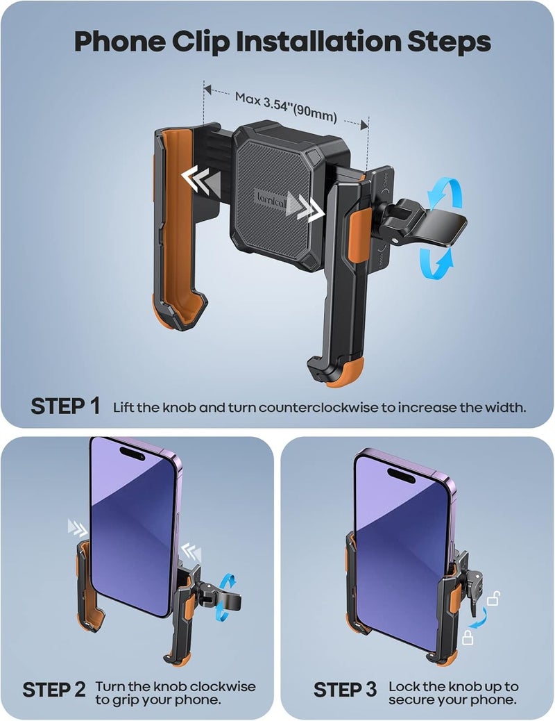 Lamicall Motorcycle Phone Mount Holder - [Camera Friendly] [1s Lock] Bike Phone Holder Handlebar Clamp, Bicycle Scooter Phone Clip, for iPhone Air, 17, 16, 15 Pro Max, Galaxy, 4.7-7" Phones, Orange - Image 3